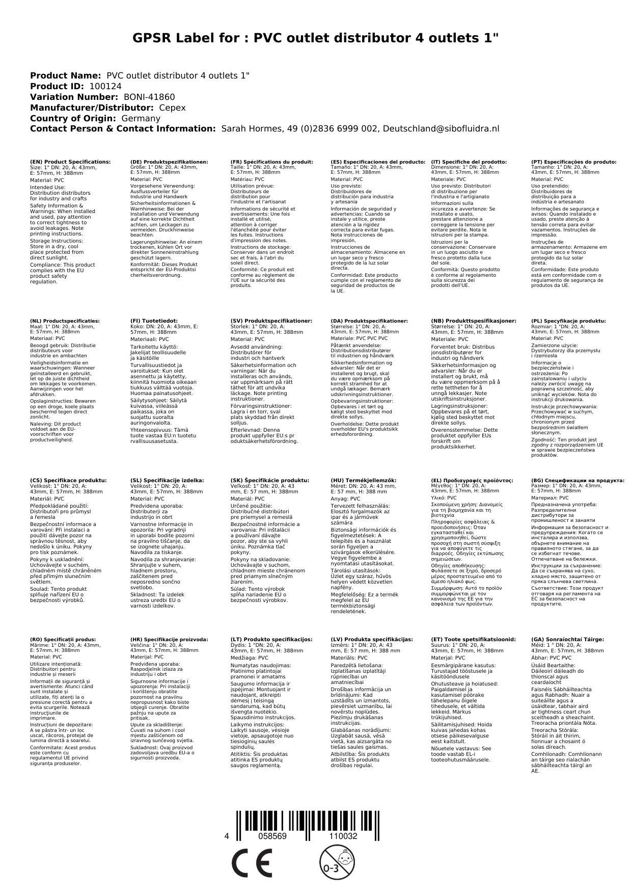 PVC Verteiler, Rohrverteiler, Verteiler 1 Zoll, 4 Abgänge
