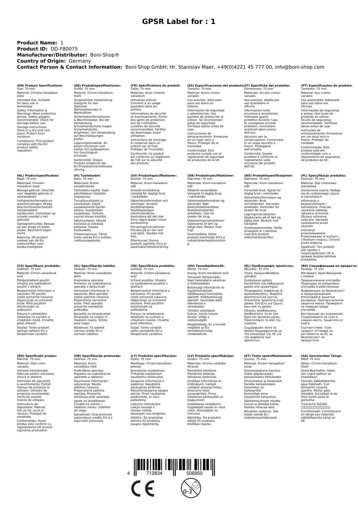 1 Zoll Nuss, 12 Kant, 75mm, Chrom Vanadium Stahl, Werkstatt