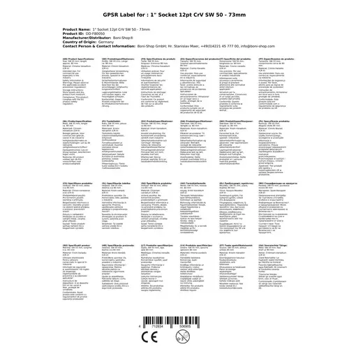 Stecknuss 1 Zoll, SW 50mm Nuss, 12-Kant CrV, Industrie Stecknuss 1 Zoll, SW 50mm Nuss, 12-Kant CrV, Industrie