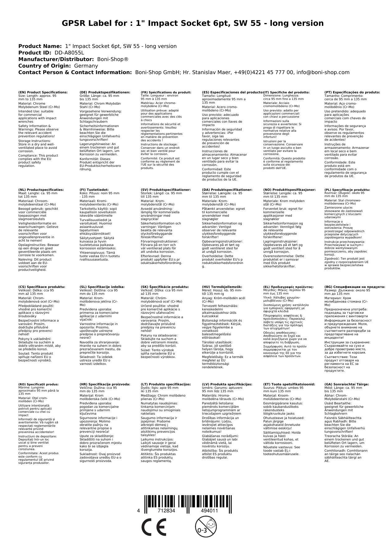 1 Zoll Nuss, Schlagschrauber Nuss, 55mm Nuss, SW 55, lange Ausführung