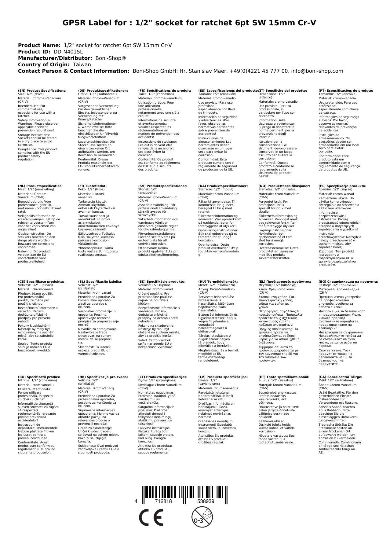 Stecknuss 1/2 Zoll, 15mm Nuss, Langnuss, Werkzeug, Ratsche