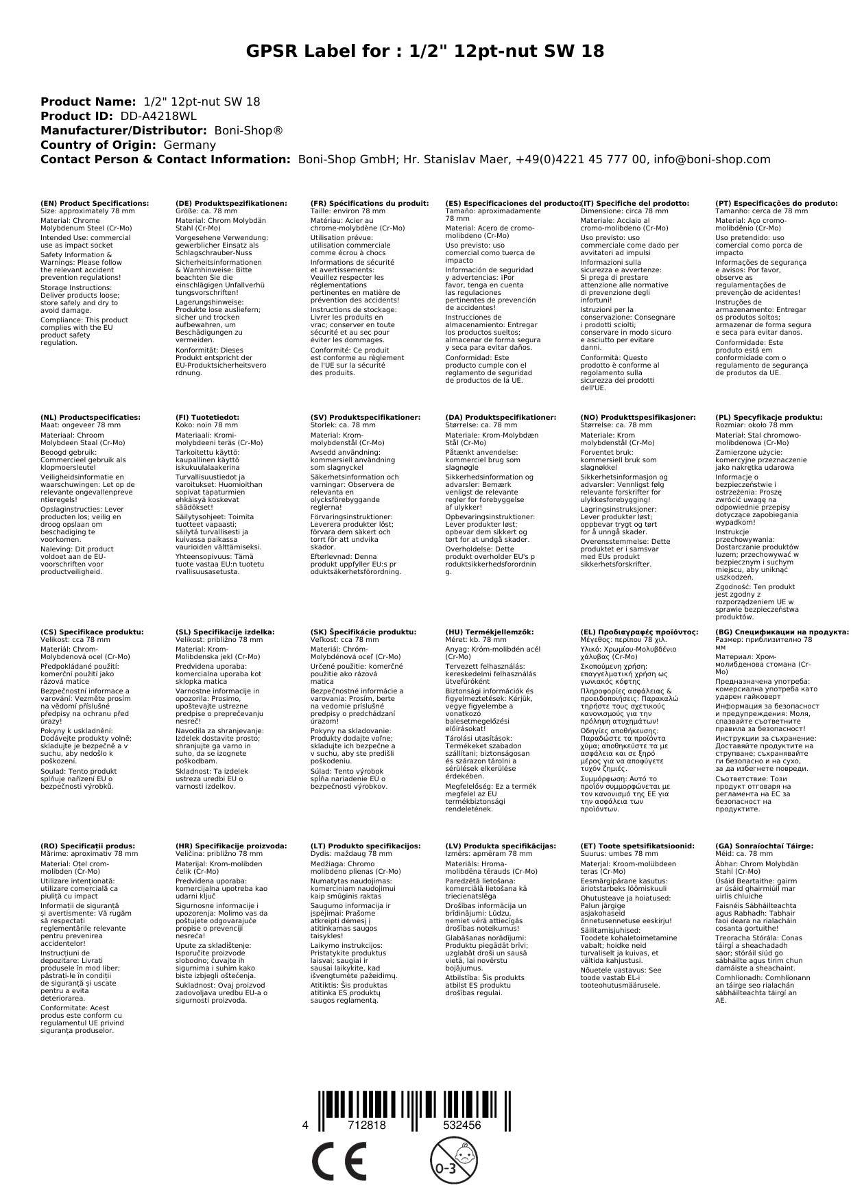 Schlagschraubernuss 1/2 Zoll, 18mm, Cr-Mo Stahl, Industriequalität Stecknuss