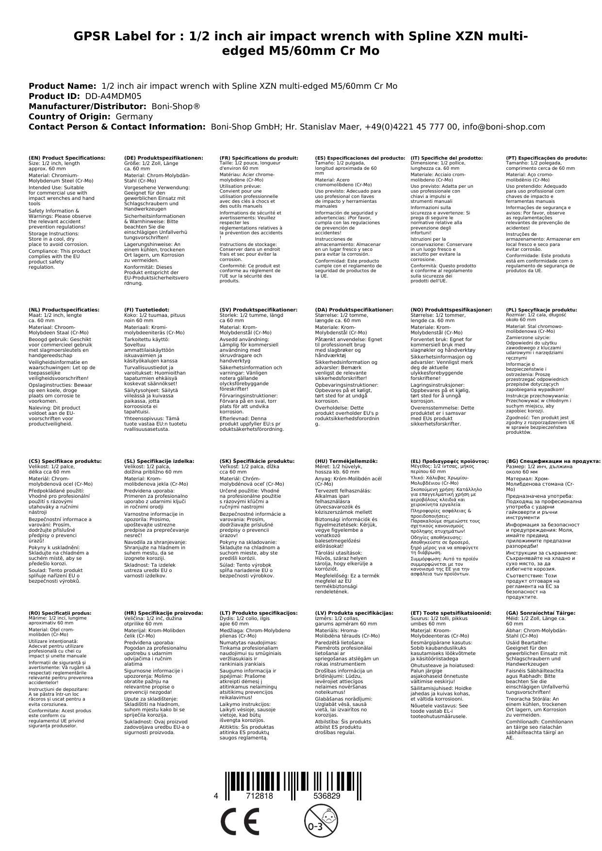 Schlagschraubernuss, Vielzahn Nuss, XZN M5, 1/2 Zoll, Druckluft, Industrie