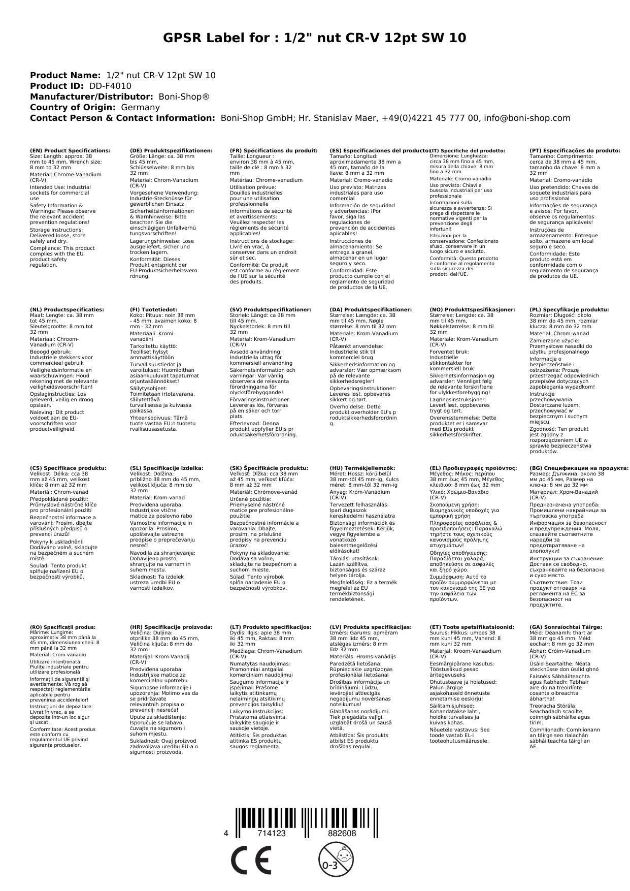 Stecknuss 1/2" Nuss CR-V 12pt SW 10 Industriequalität