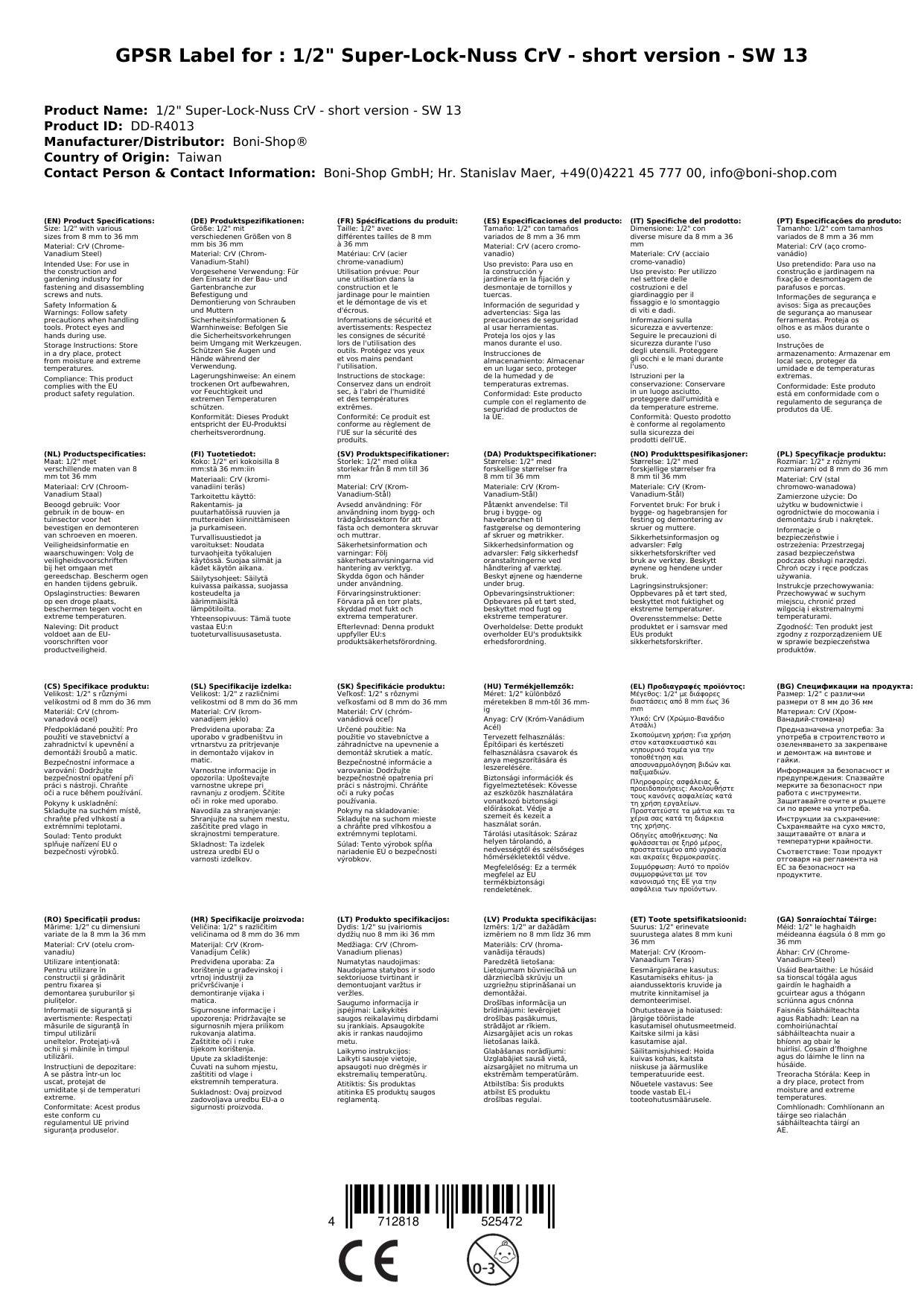 1/2 Zoll Nuss, 13mm Stecknuss, Super Lock, CrV, kurze Ausführung