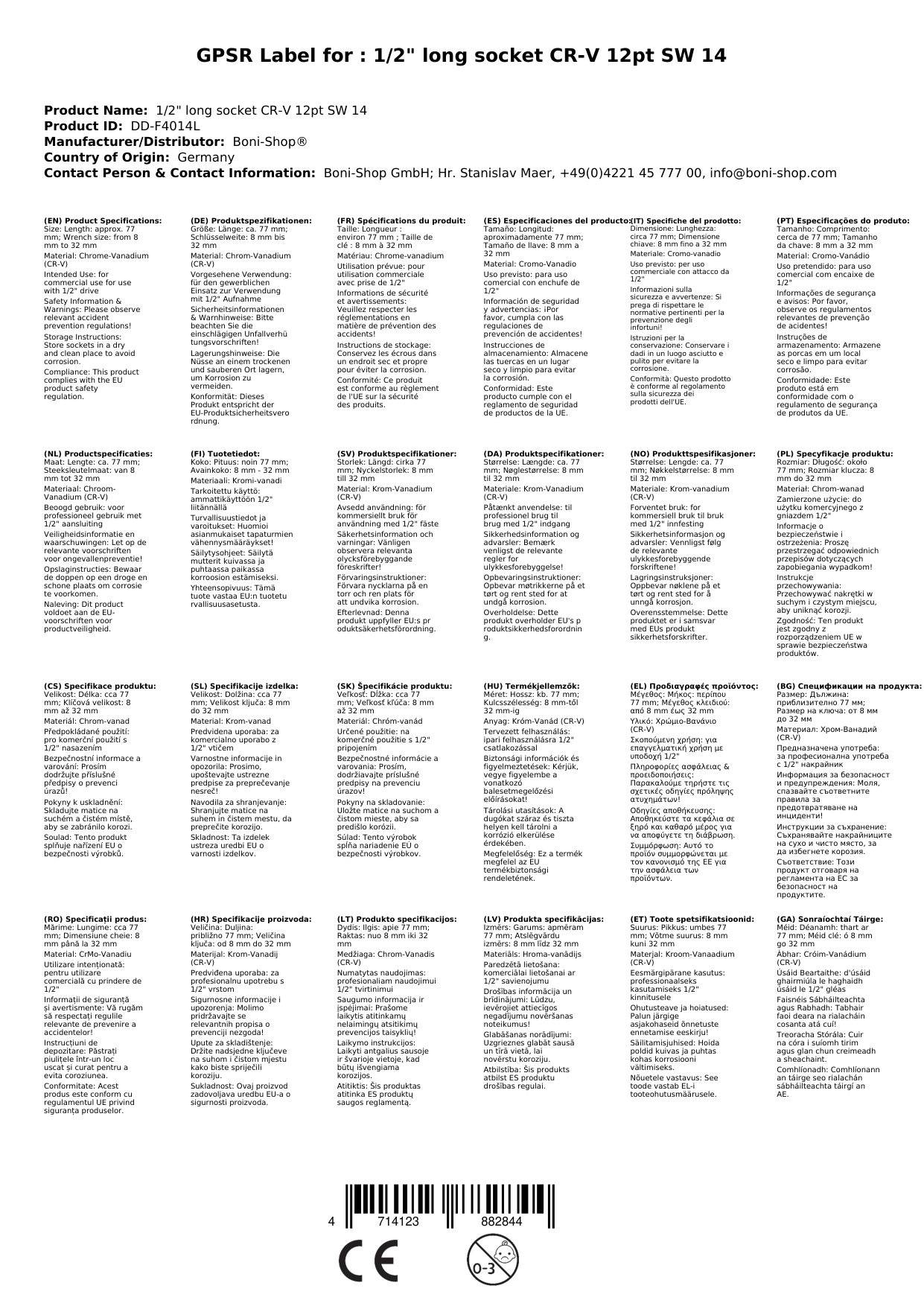 Stecknuss 1/2 Zoll, 14mm, Langnuss, 12-Kant, Profi Werkzeug