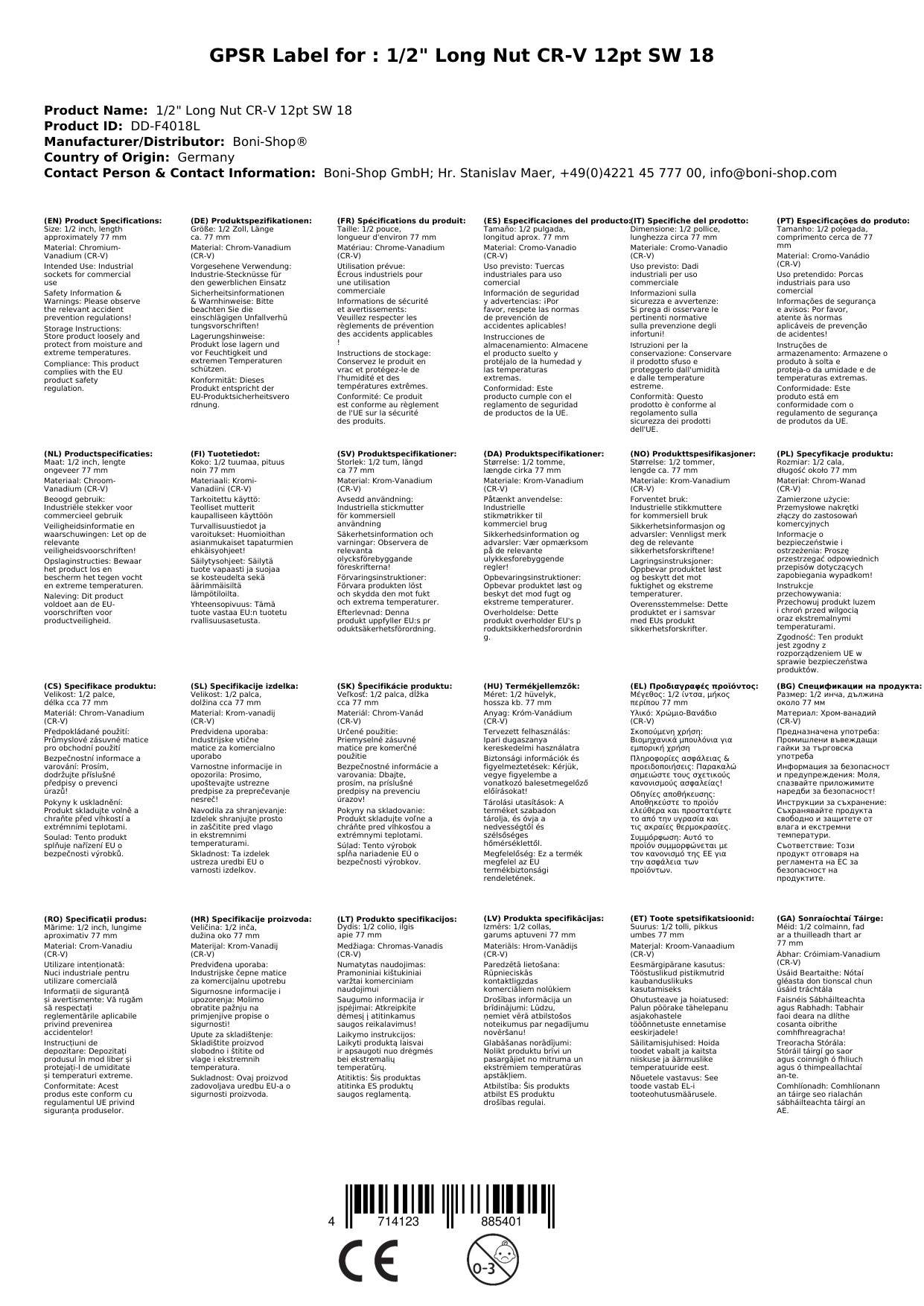 Stecknuss 1/2 Zoll, SW 18 Langnuss, CR-V, 12-kant