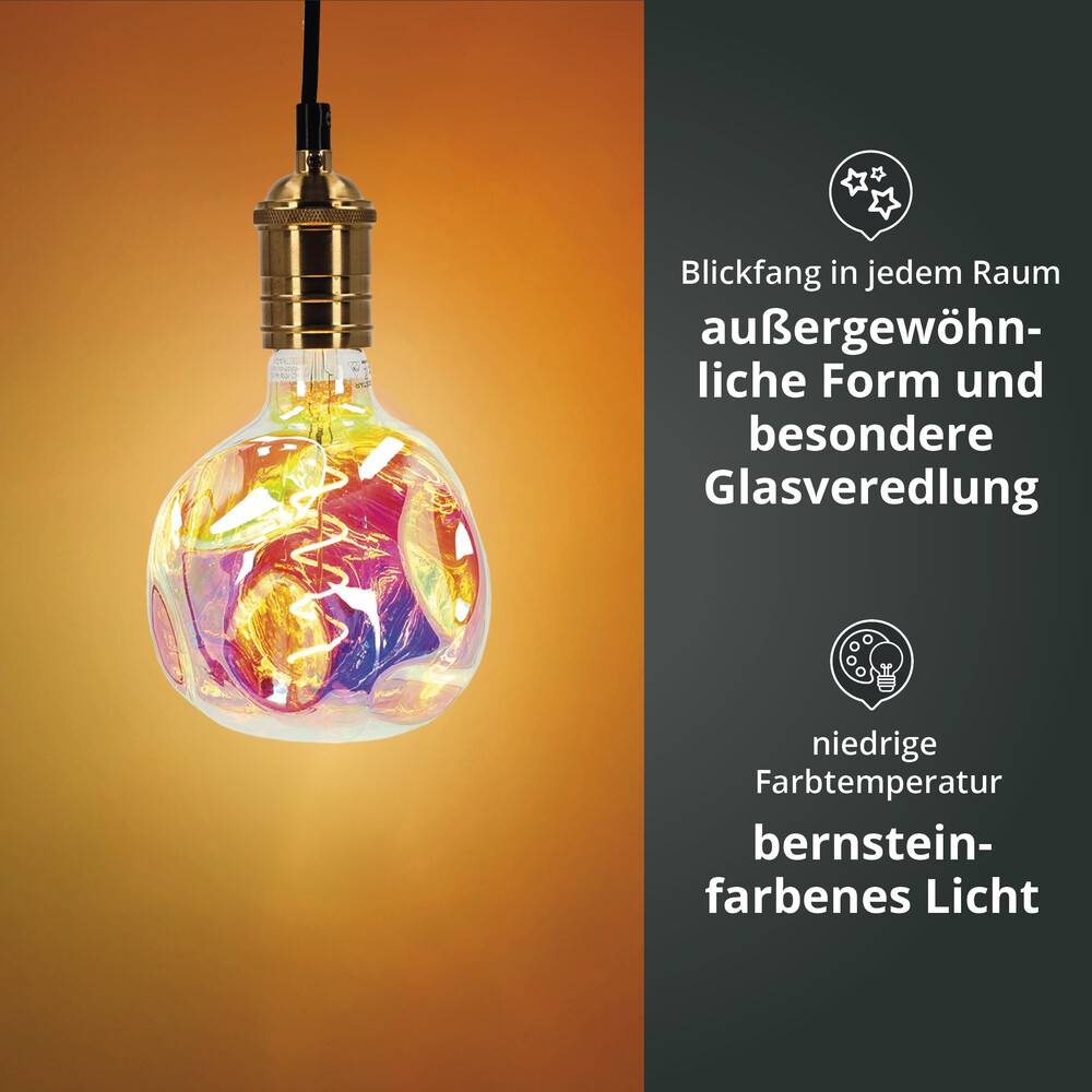 LED Universum LED Deko-Leuchtmittel Spiral-Filament Glühlampe "Alien" kugelförmig verspiegelt Sockel E27 4W G125 1800K/Amber 250lm Ø125xH173mm