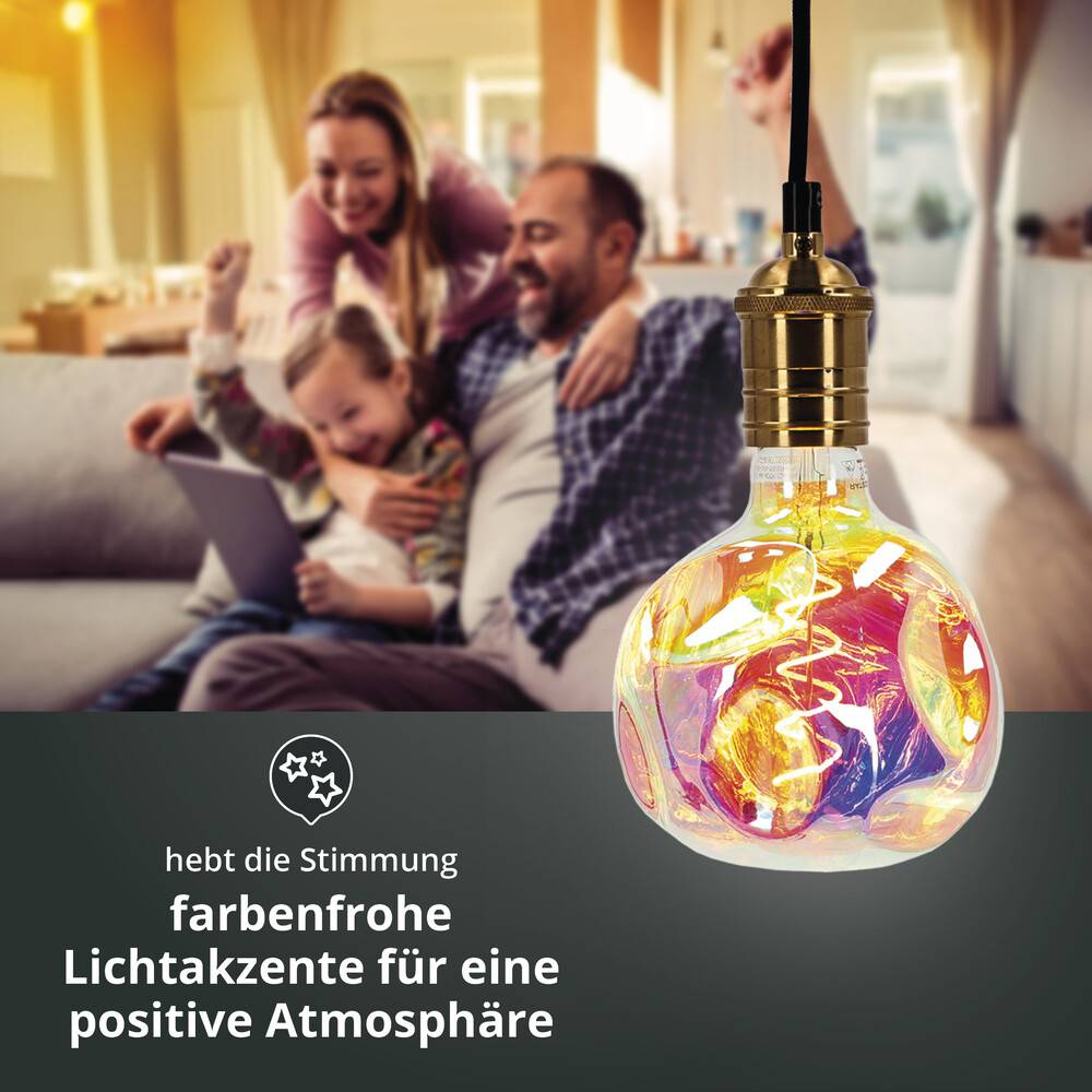 LED Universum LED Deko-Leuchtmittel Spiral-Filament Glühlampe "Alien" kugelförmig verspiegelt Sockel E27 4W G125 1800K/Amber 250lm Ø125xH173mm