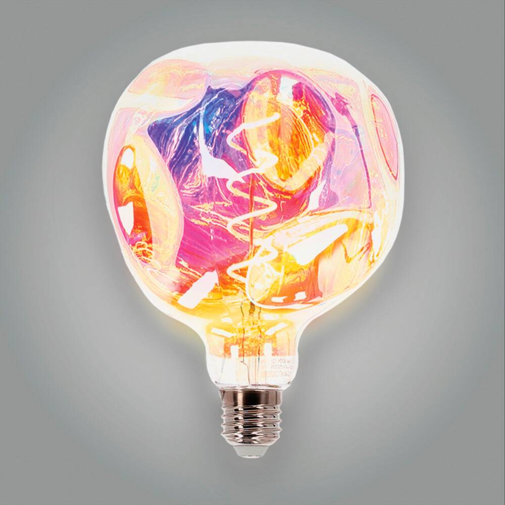 LED Universum LED Deko-Leuchtmittel Spiral-Filament Glühlampe "Alien" kugelförmig verspiegelt Sockel E27 4W G125 1800K/Amber 250lm Ø125xH173mm