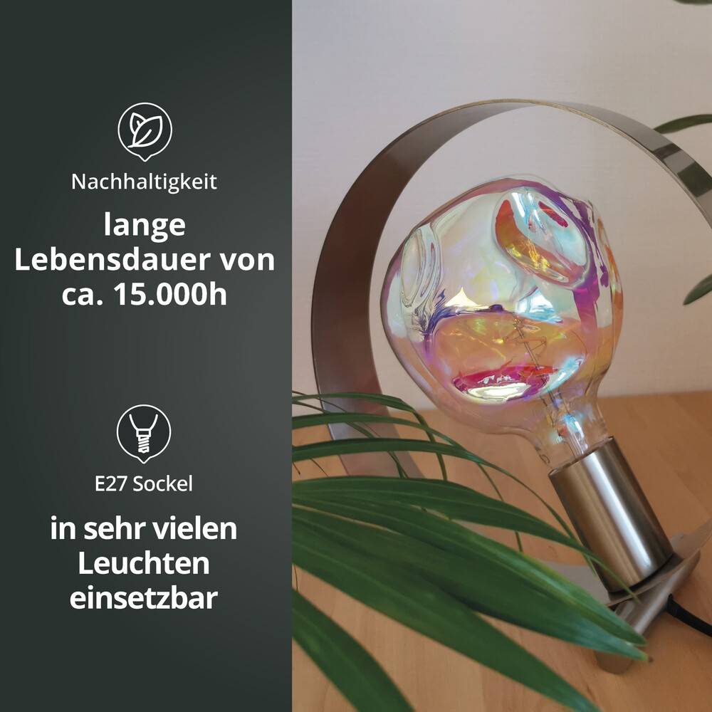 LED Universum LED Deko-Leuchtmittel Spiral-Filament Glühlampe "Alien" kugelförmig verspiegelt Sockel E27 4W G125 1800K/Amber 250lm Ø125xH173mm