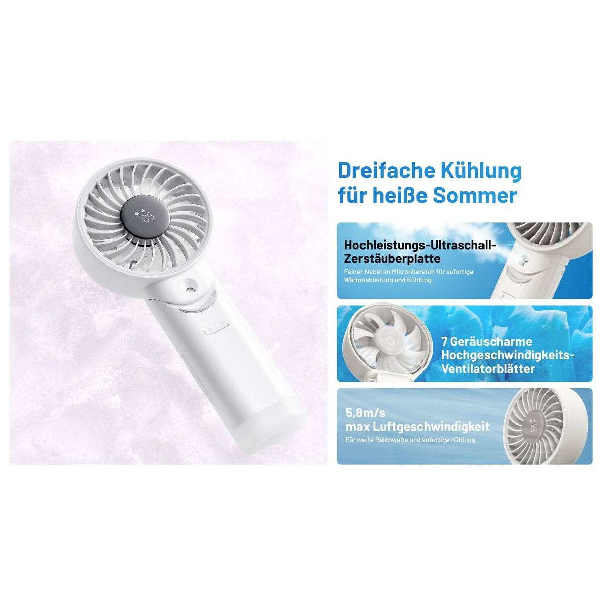 Nitecore izzCool 30 Handventilator mit Luftbefeuchter - Cloud White