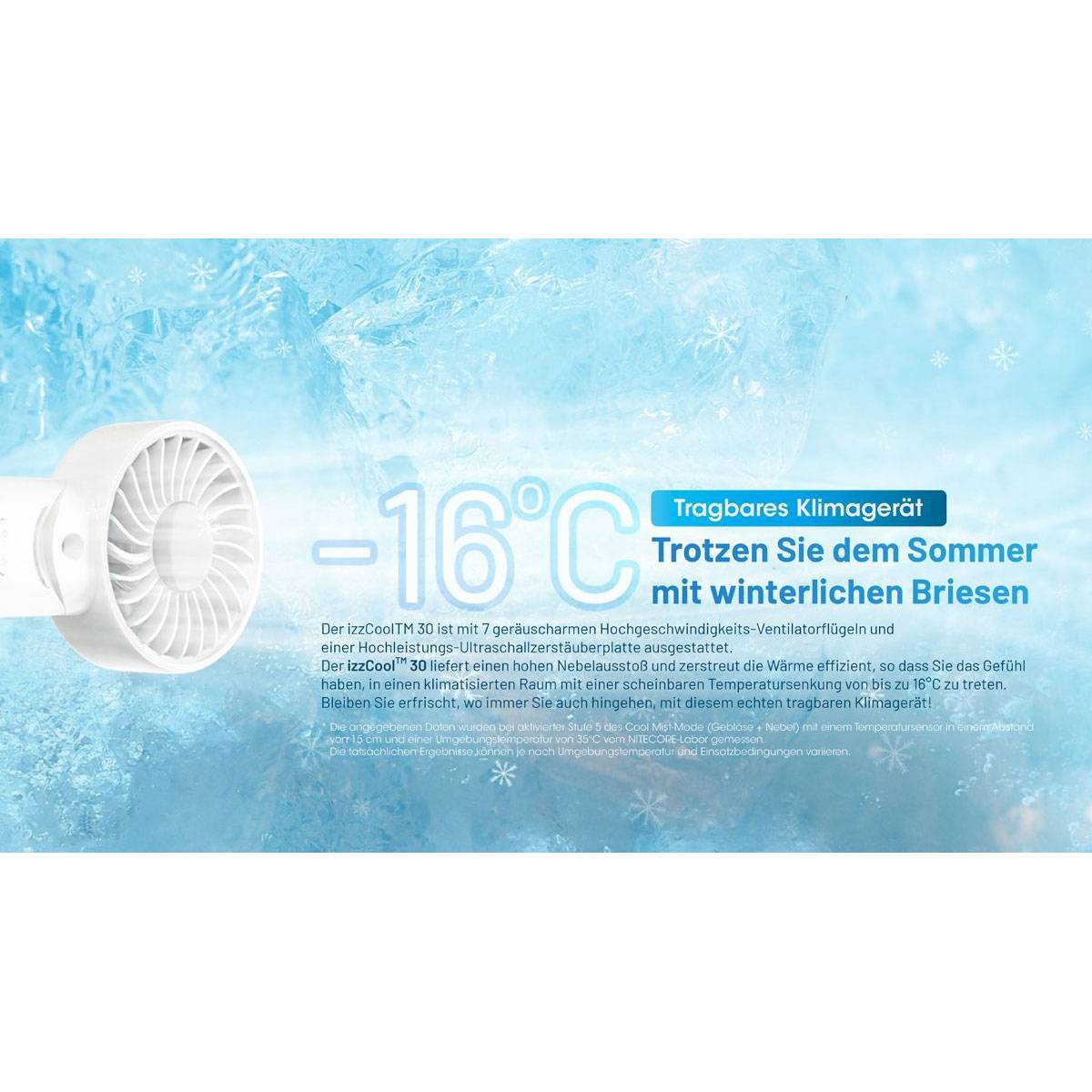 Nitecore izzCool 30 Handventilator mit Luftbefeuchter - Cloud White