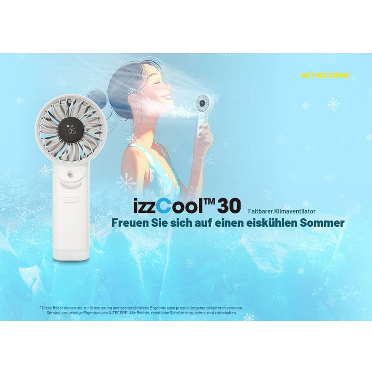 Nitecore izzCool 30 Handventilator mit Luftbefeuchter - Cloud White