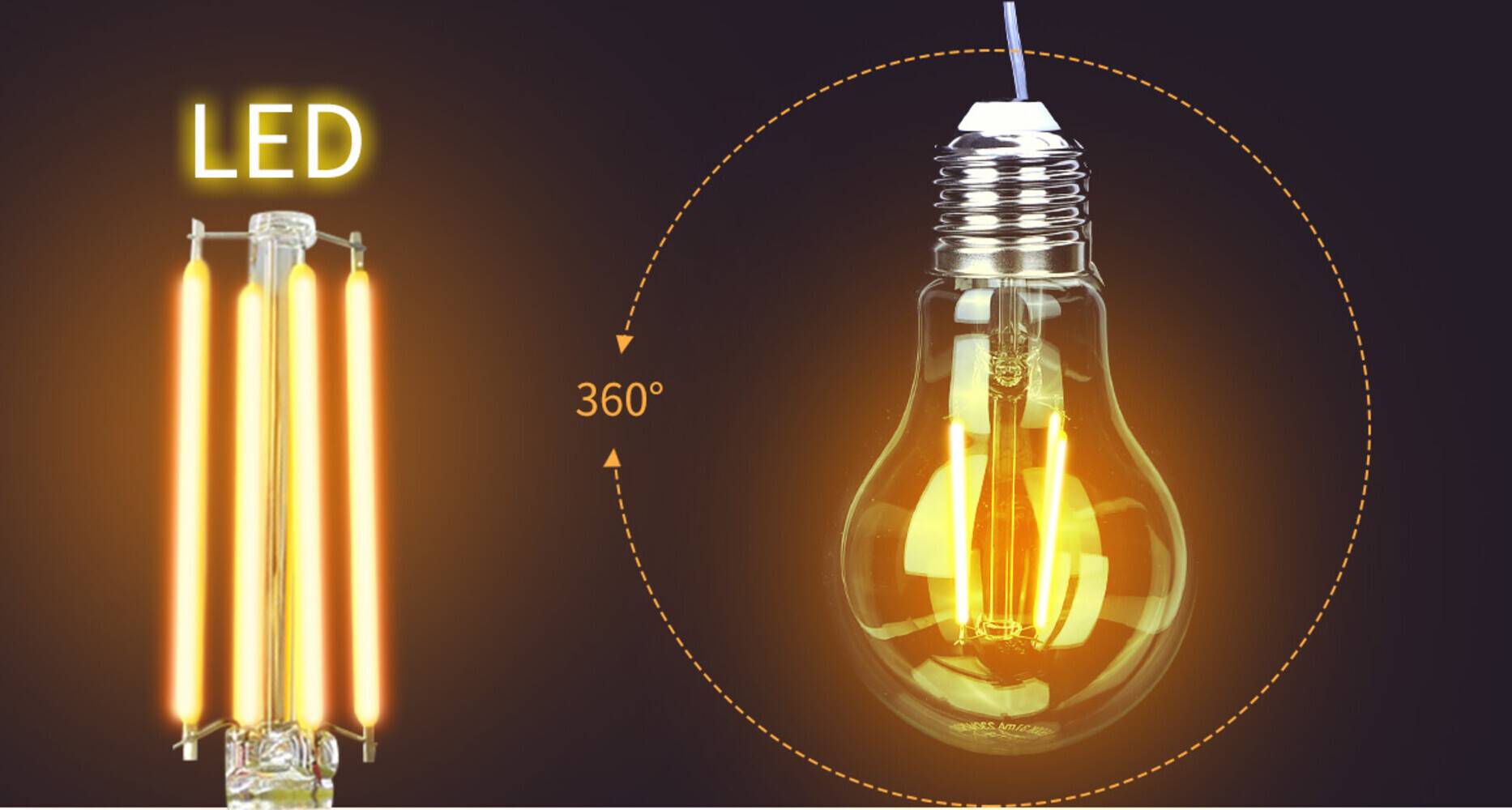 LED Universum LED Leuchtmittel Filament Glühlampe A60 Sockel E27 8W 2200K/Amber 850lm Ø60xH105mm
