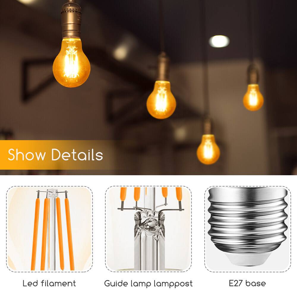 LED Universum LED Leuchtmittel Filament Glühlampe A60 Sockel E27 4W 2200K/Amber 440lm Ø60xH105mm