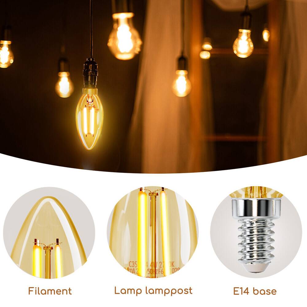 LED Universum LED Leuchtmittel Filament Glühlampe C35 Sockel E14 4W 2200K/Amber 420lm Ø35xH97mm