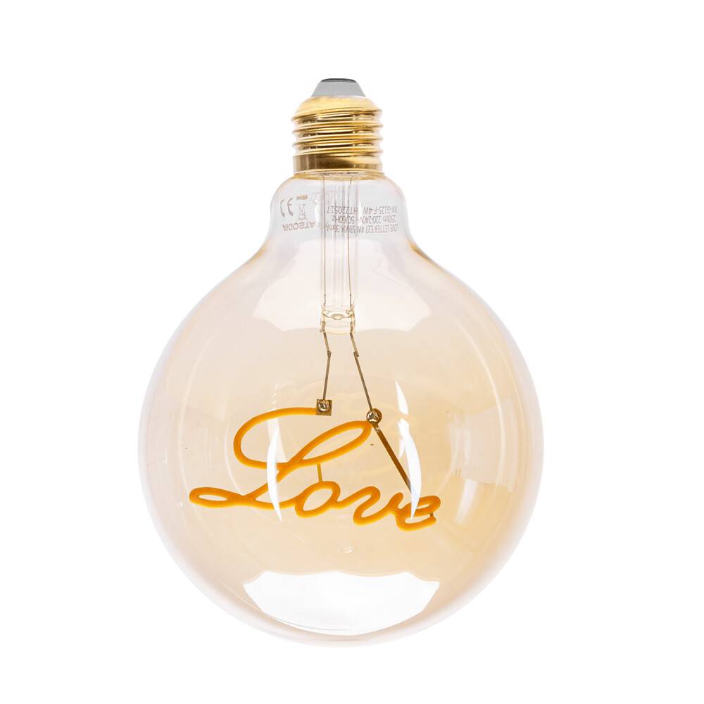LED Universum LED Leuchtmittel Filament Glühlampe Schriftzug "Love" G125 Sockel E27 4W 1800K/Amber 250lm Ø125xH172mm