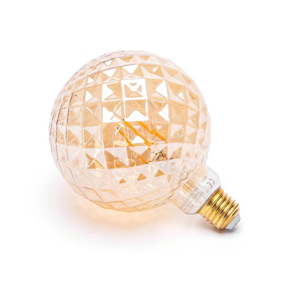 LED Universum LED Leuchtmittel Filament Glühlampe "Pineapple" G125 Sockel E27 4W 1800K/Amber 320lm Ø125xH168mm