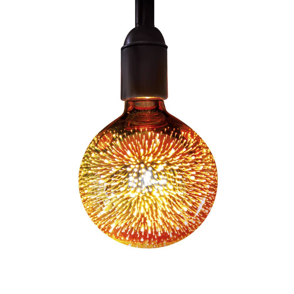 LED Universum LED Leuchtmittel Filament Glühlampe "3D Feuerwerk" G80 Sockel E27 2W 1800K Ø80xH114mm