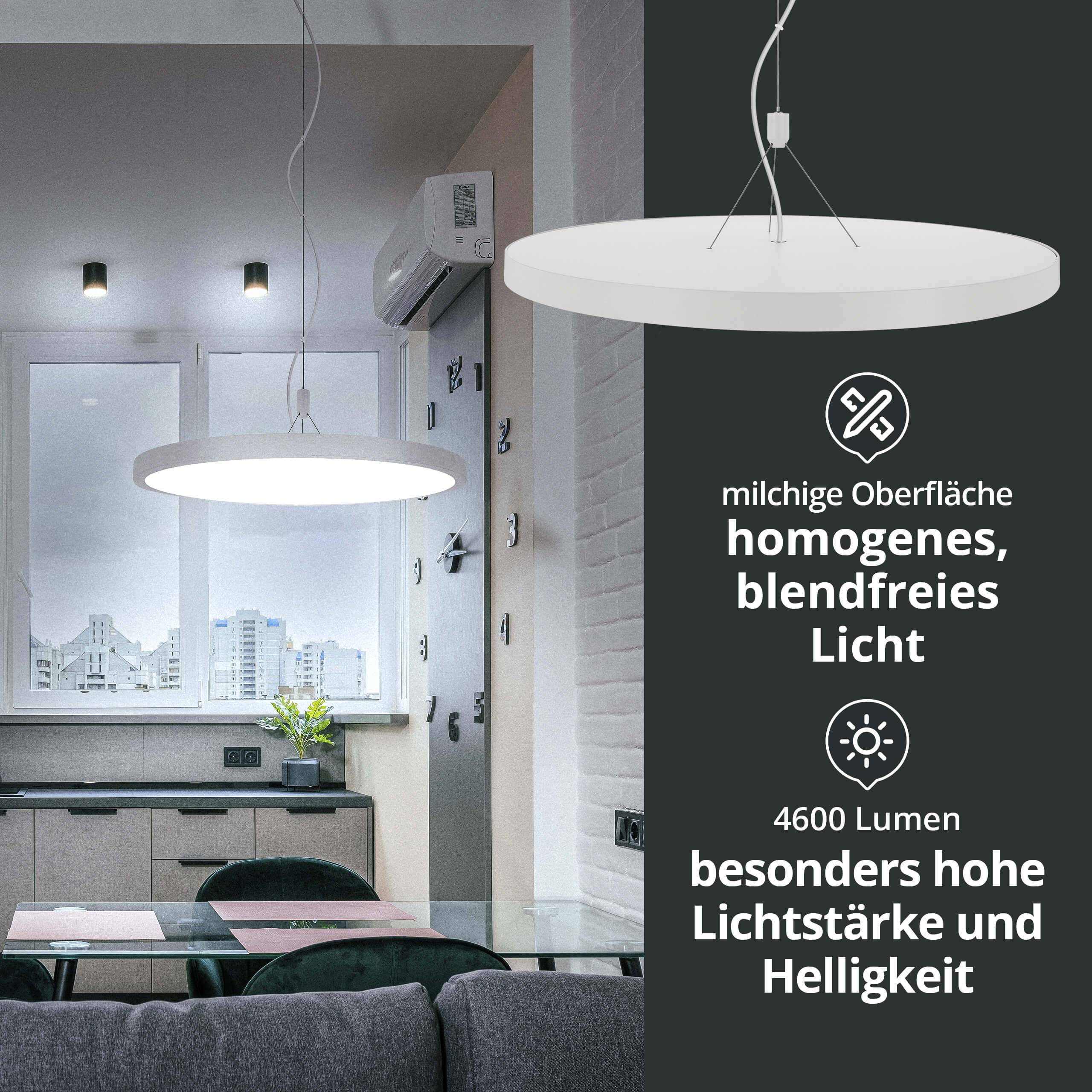 LED Universum - Smarte LED Pendelleuchte Panel 60cm weiß 2700-6500K, 4600 lm, LED fest verbaut #1