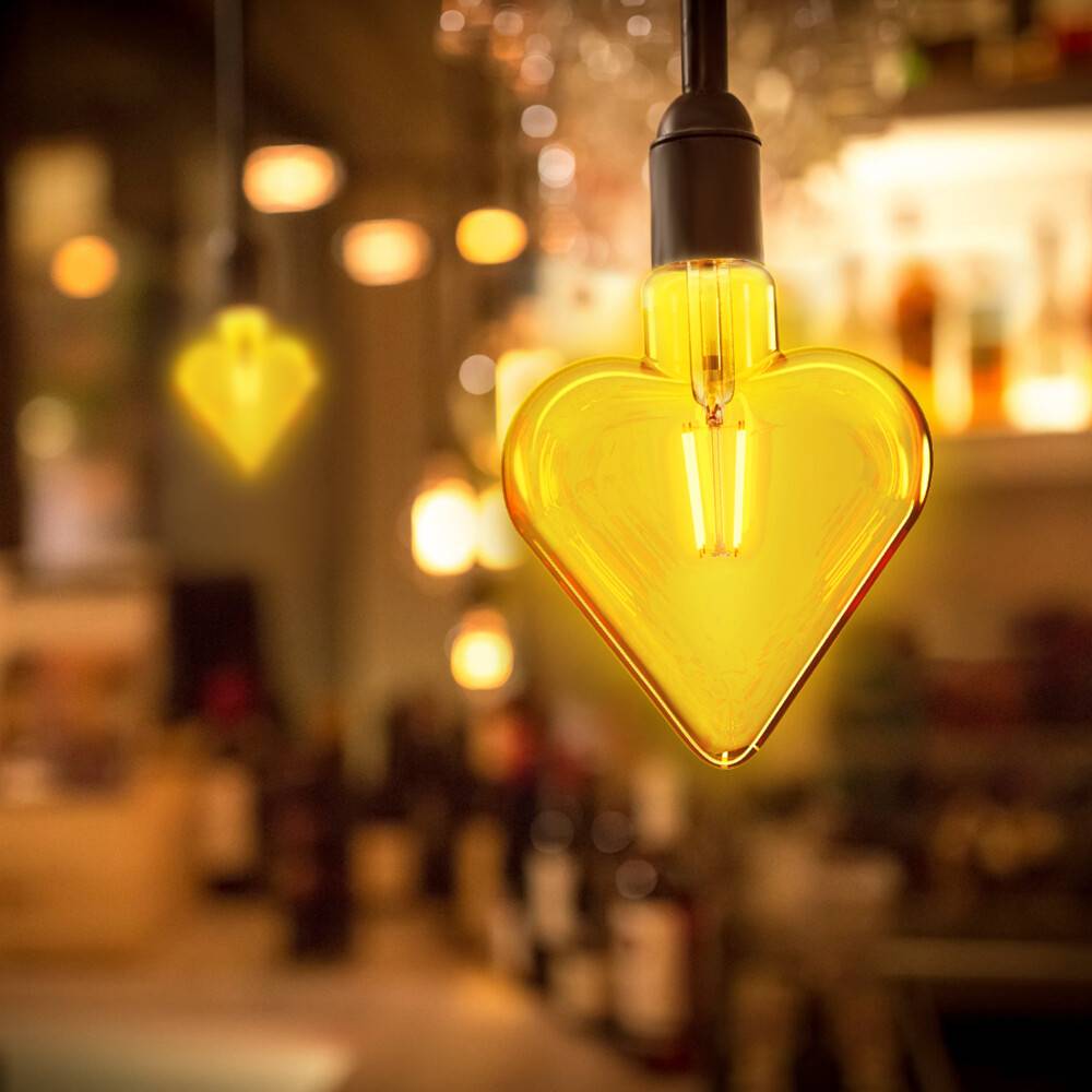 LED Universum LED Leuchtmittel Filament Glühlampe "HEART" Herz-Form Sockel E27 4W 1800K/Amber 320lm Ø125xH164mm