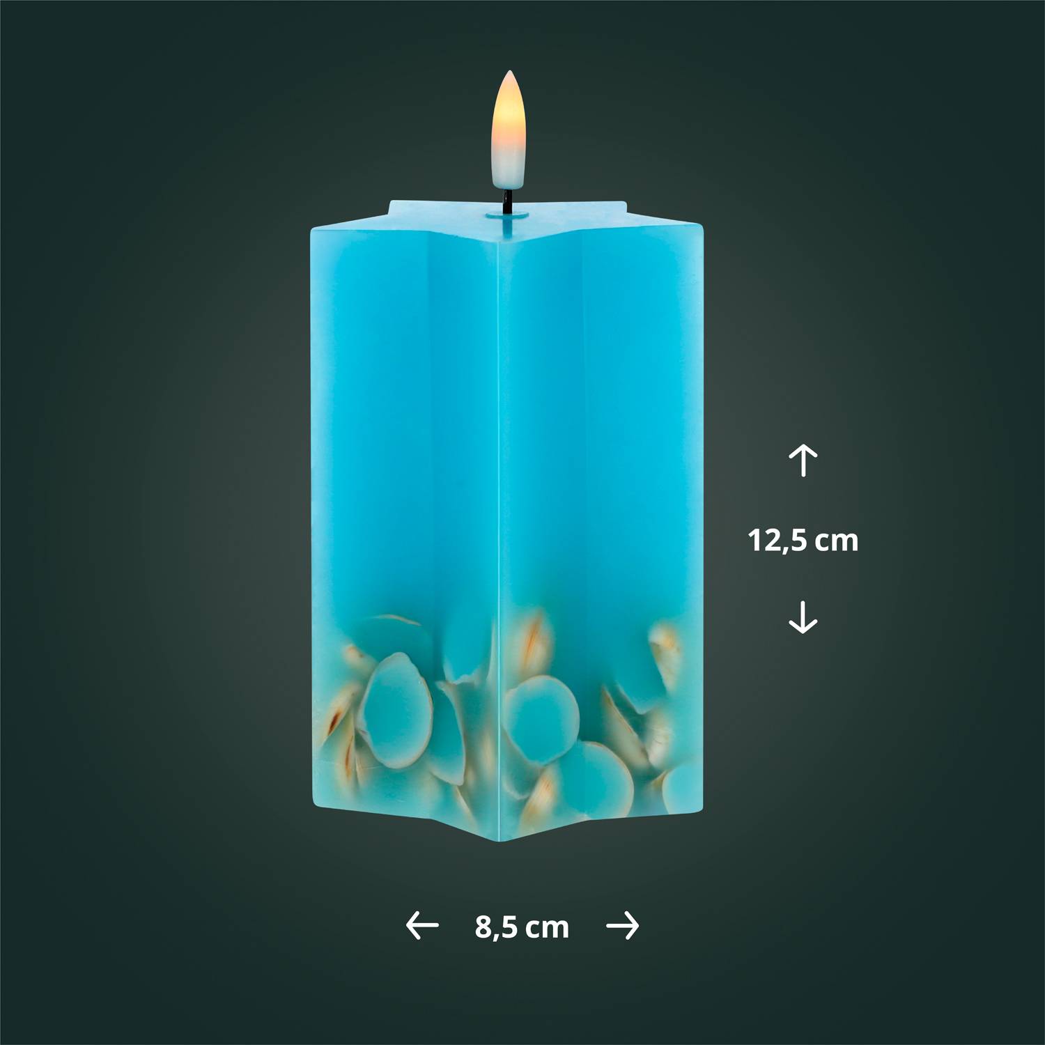 LED Universum - LED Wachskerze "Shelly Star" blau 12,5cm Sternform