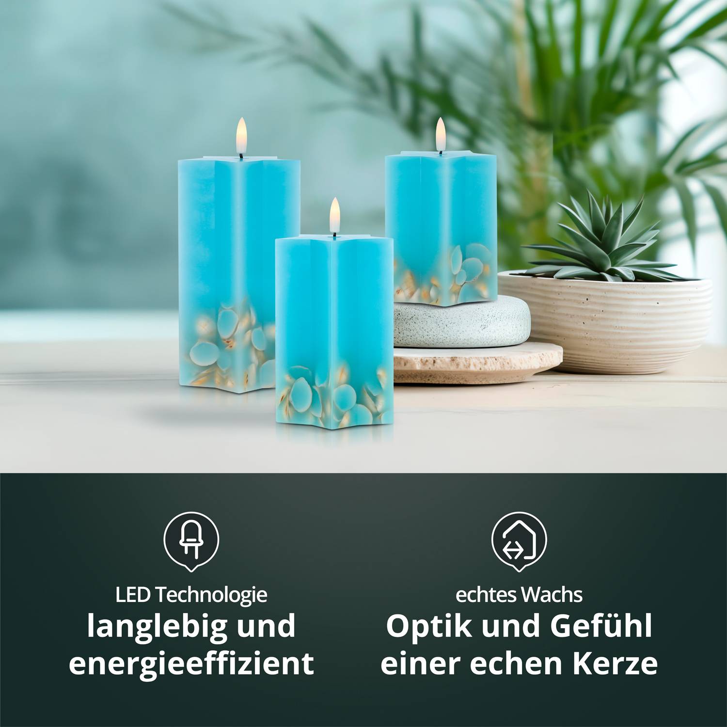 LED Universum - LED Wachskerze "Shelly Star" blau 12,5cm Sternform