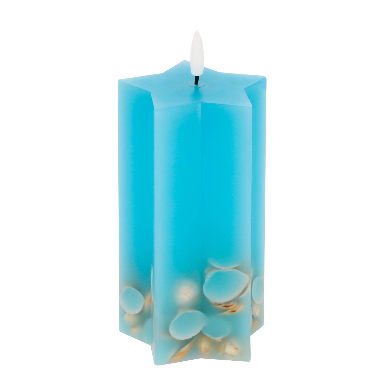 LED Universum - LED Wachskerze "Shelly Star" blau 15cm Sternform