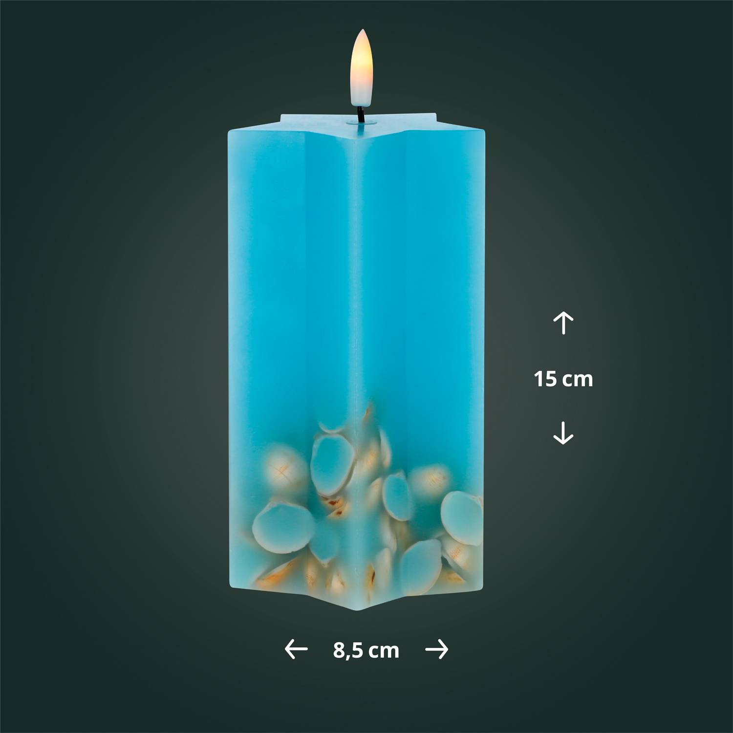LED Universum - LED Wachskerze "Shelly Star" blau 15cm Sternform