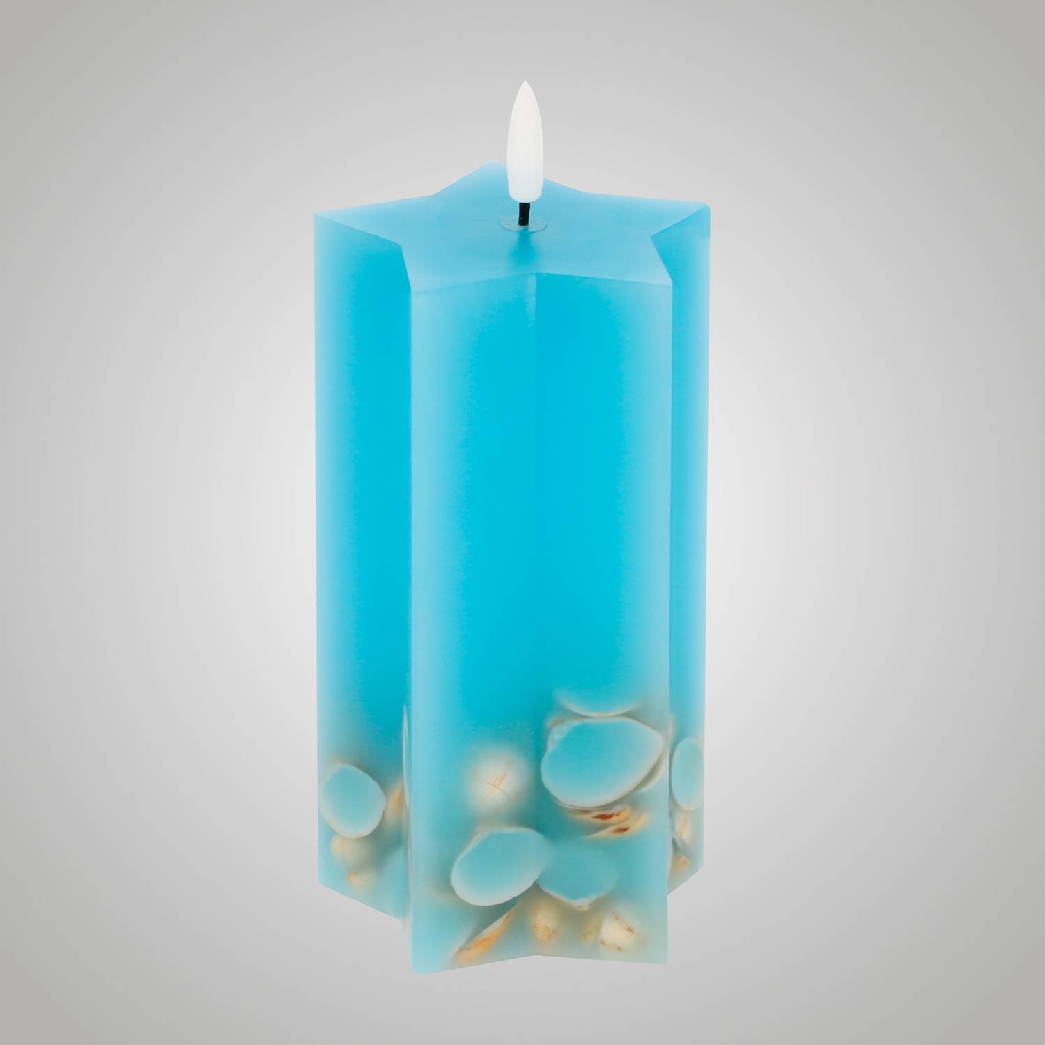 LED Universum - LED Wachskerze "Shelly Star" blau 15cm Sternform
