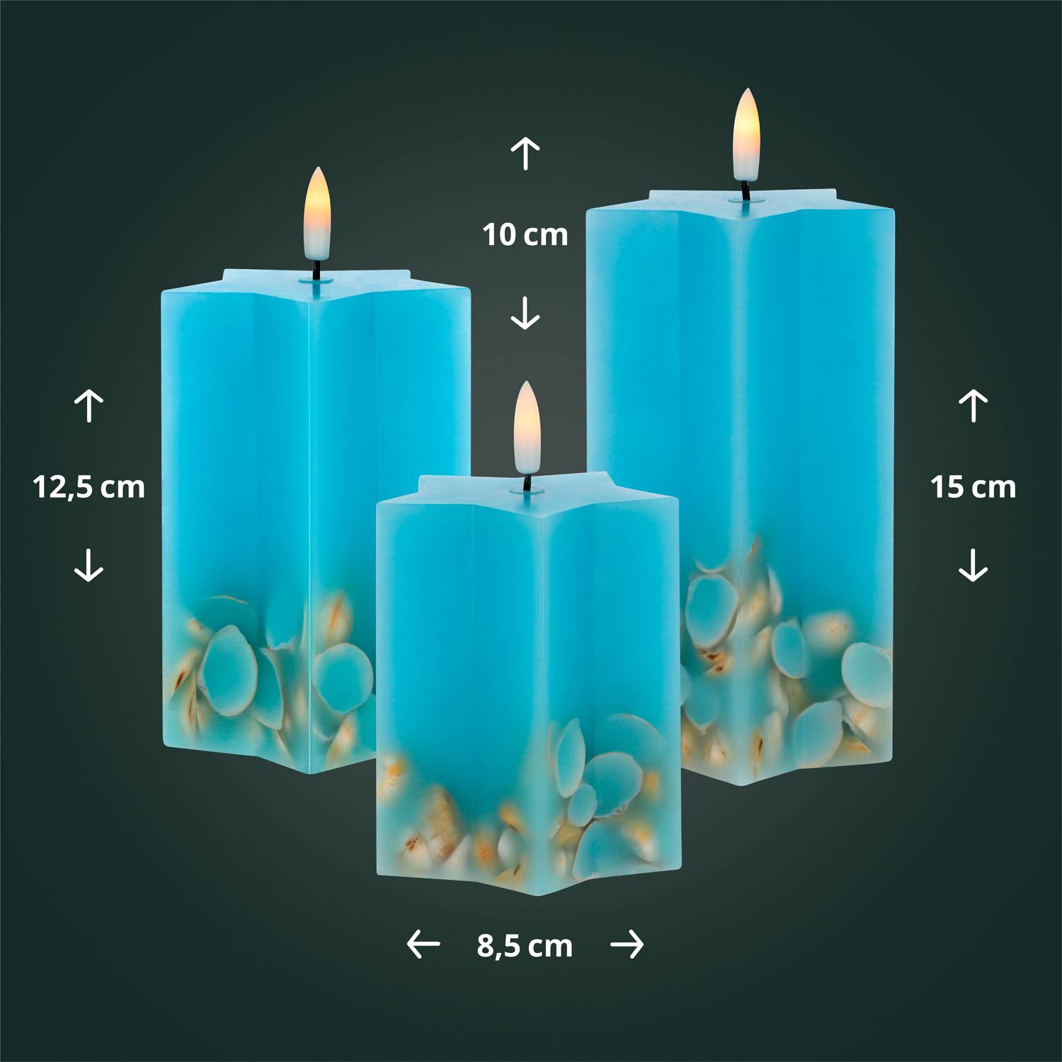 LED Universum LED Wachskerze "Shelly Star" 3er Set