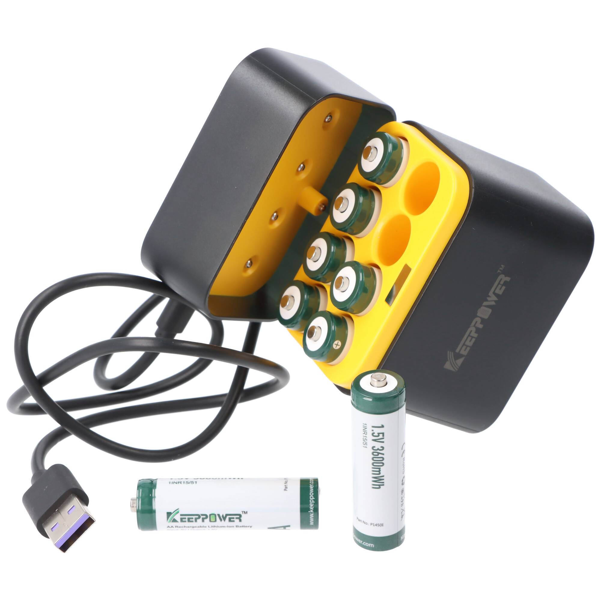 Keeppower i8 Ladegerät mit 8 Stück Keeppower 1,5V AA Li-Ion Akkus, USB-C Ladeanschluss