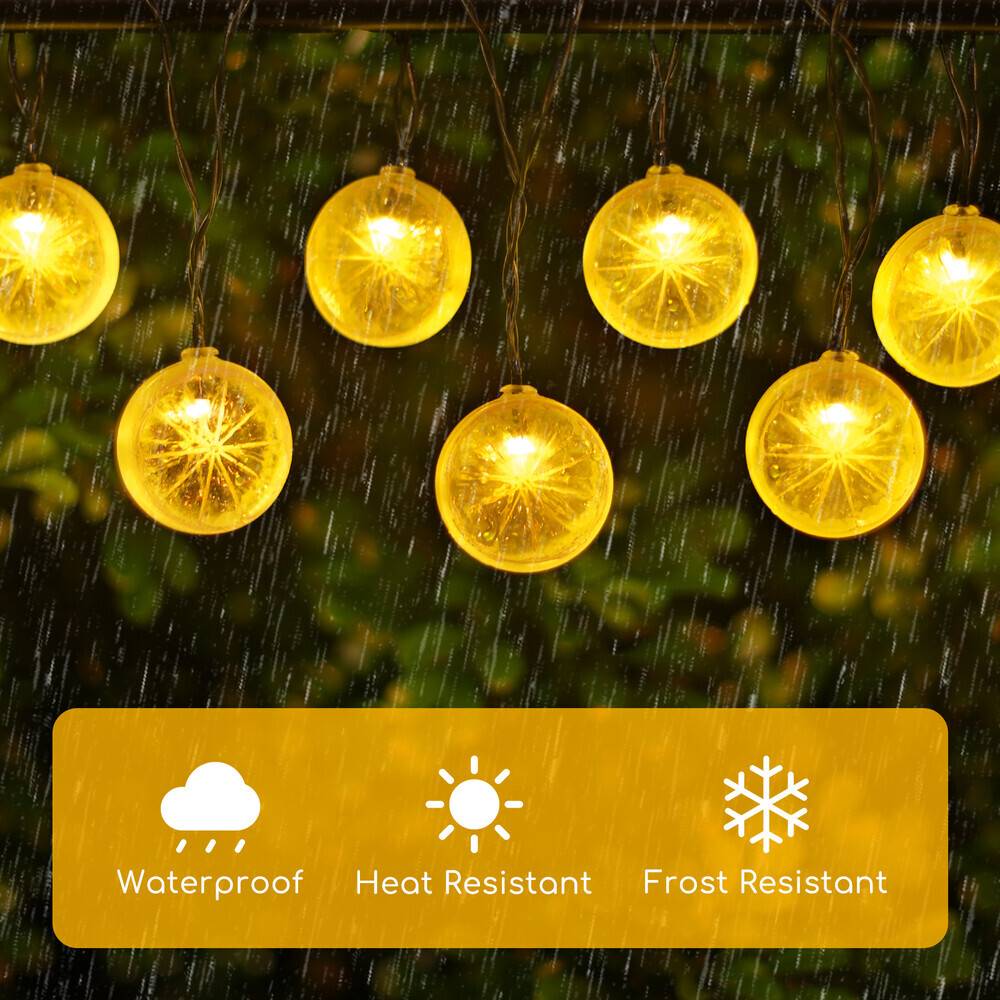 LED Universum LED Deko-Party-Lichterkette Zitrone 10 Lampen 3,8m mit Solar-Panel und Akku (max, 8h Leuchtdauer) 2700K-3000K