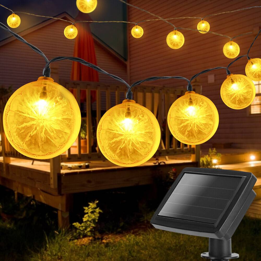 LED Universum LED Deko-Party-Lichterkette Zitrone 10 Lampen 3,8m mit Solar-Panel und Akku (max, 8h Leuchtdauer) 2700K-3000K
