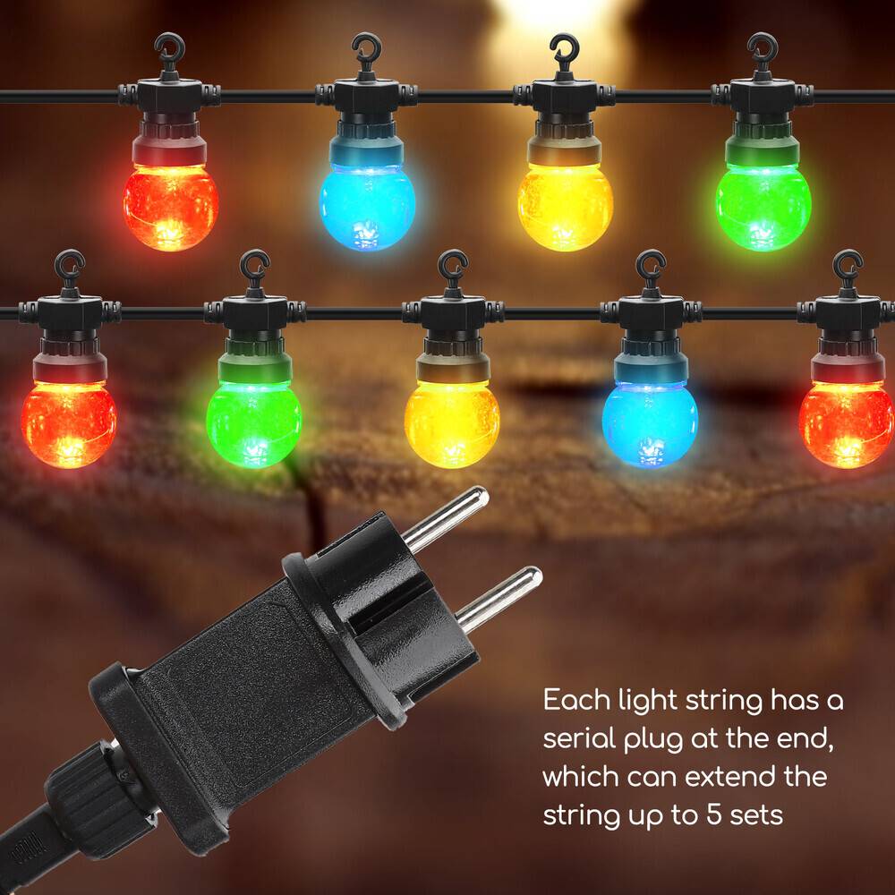 LED Universum LED Deko-Party-Lichterkette 10 Lampen bunt 8m 24V 6W mit Steckernetzteil IP44 RGBY