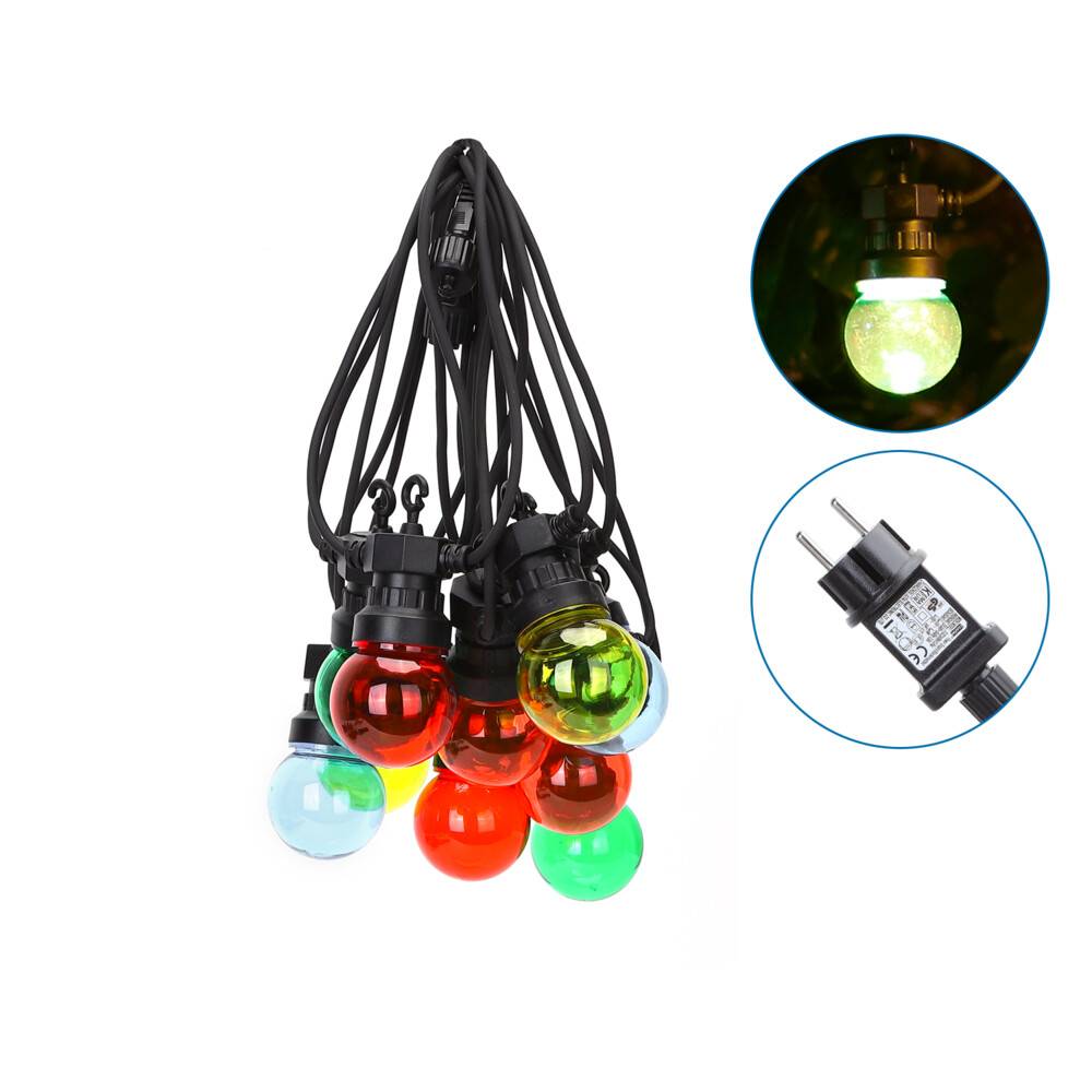 LED Universum LED Deko-Party-Lichterkette 10 Lampen bunt 8m 24V 6W mit Steckernetzteil IP44 RGBY