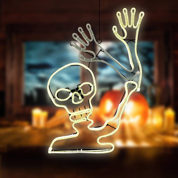 LED Universum 04887 - LED Fensterbild Neon Skelett "Bonesy" 33 x 49 cm weiß