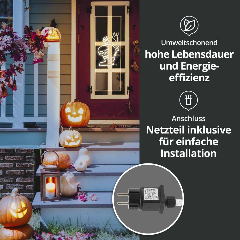LED Universum 04887 - LED Fensterbild Neon Skelett "Bonesy" 33 x 49 cm weiß