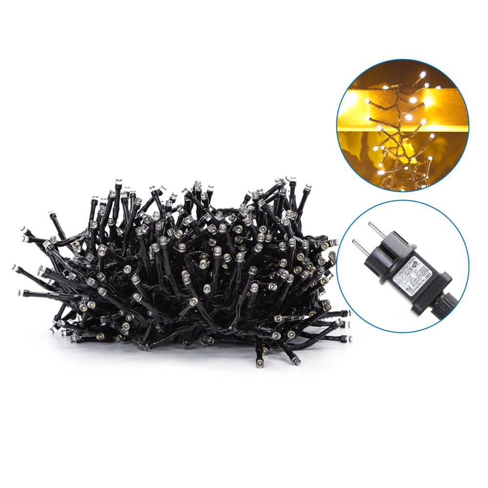 LED Universum LED Lichterkette 500 LEDs 10m (5m beleuchtet +5m Zuleitung) 24V 7,5W warmweiß mit Steckernetzteil IP44 2400K