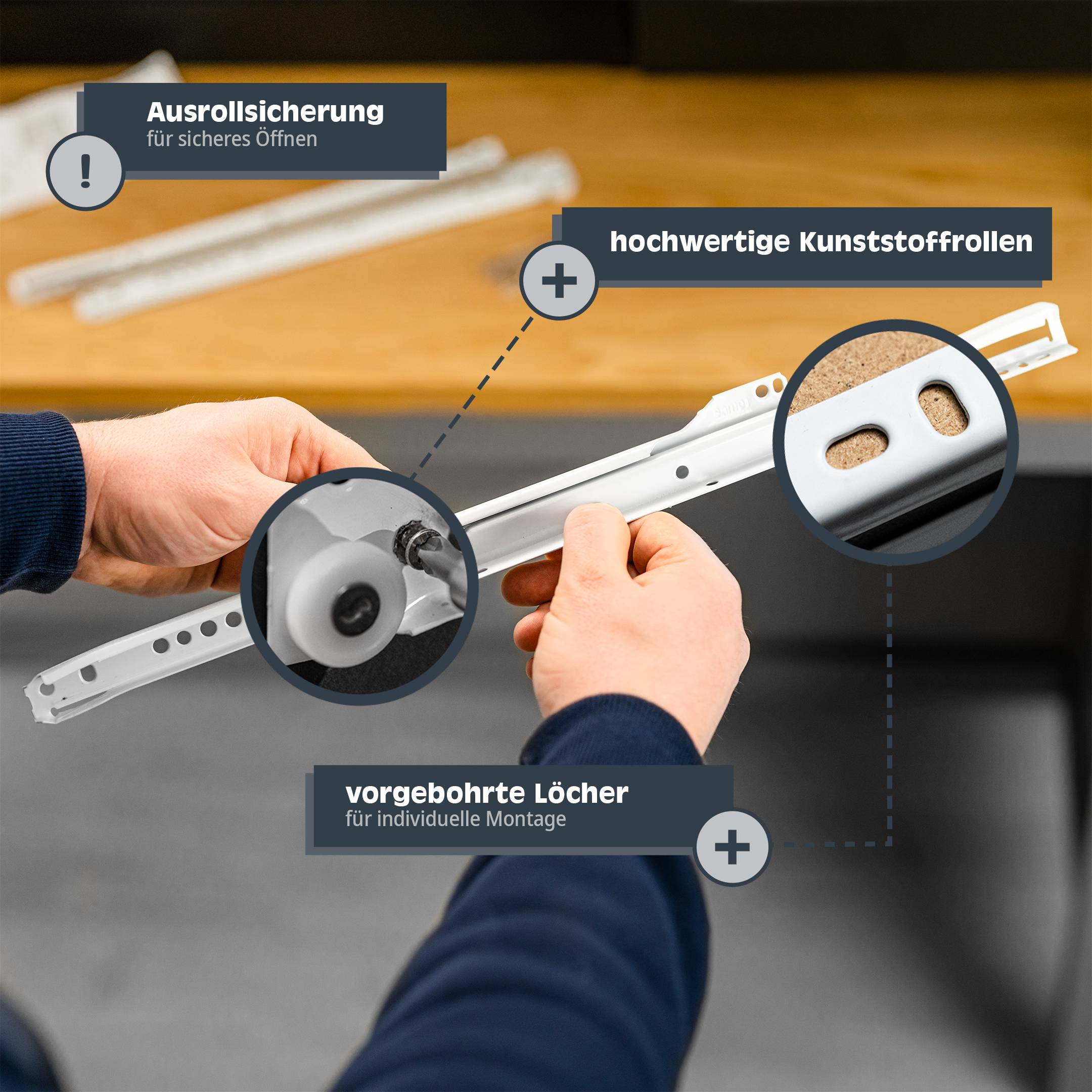 HELPMATE Rollschubführung, Teilauszug, 450 mm