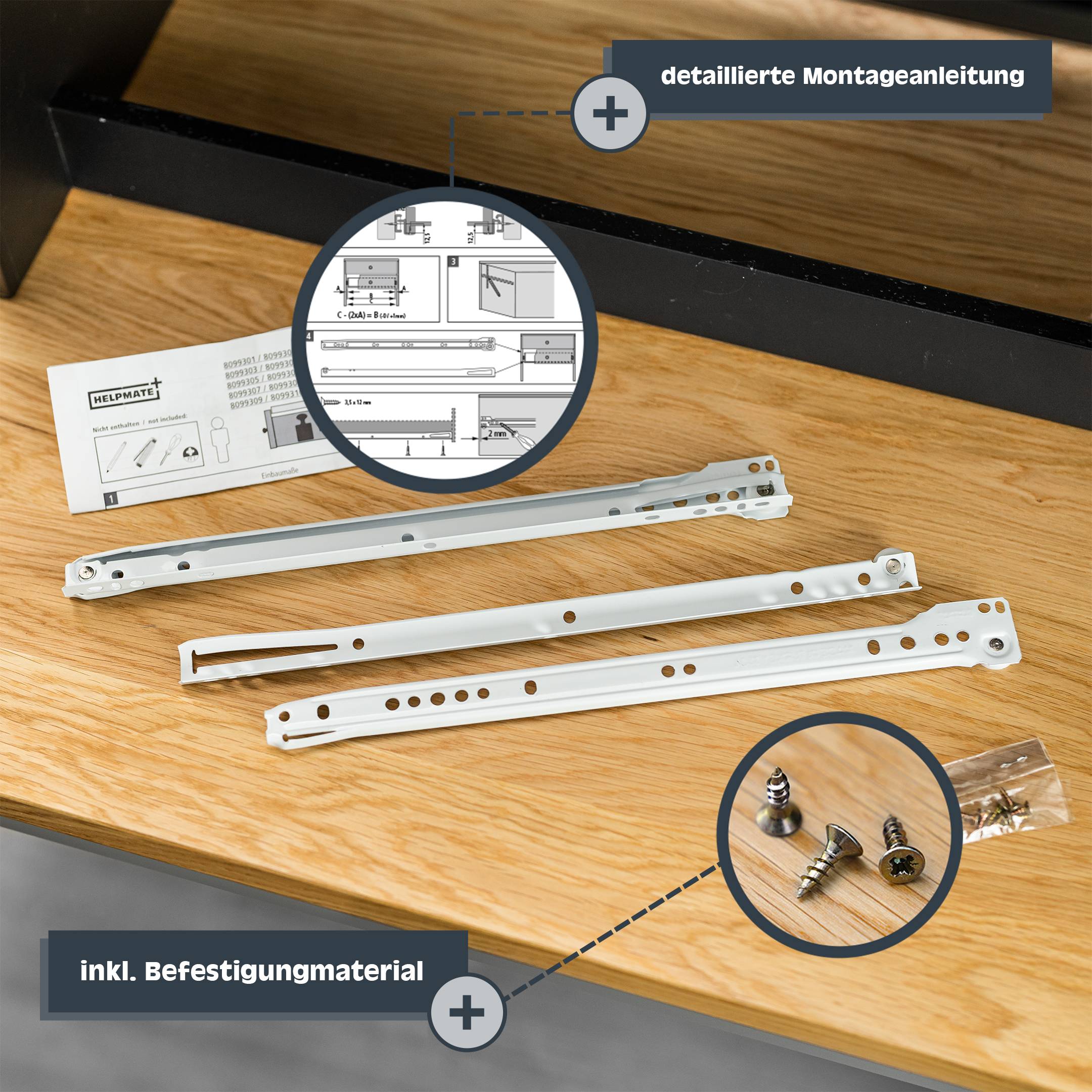 HELPMATE Rollschubführung, Teilauszug, 500 mm