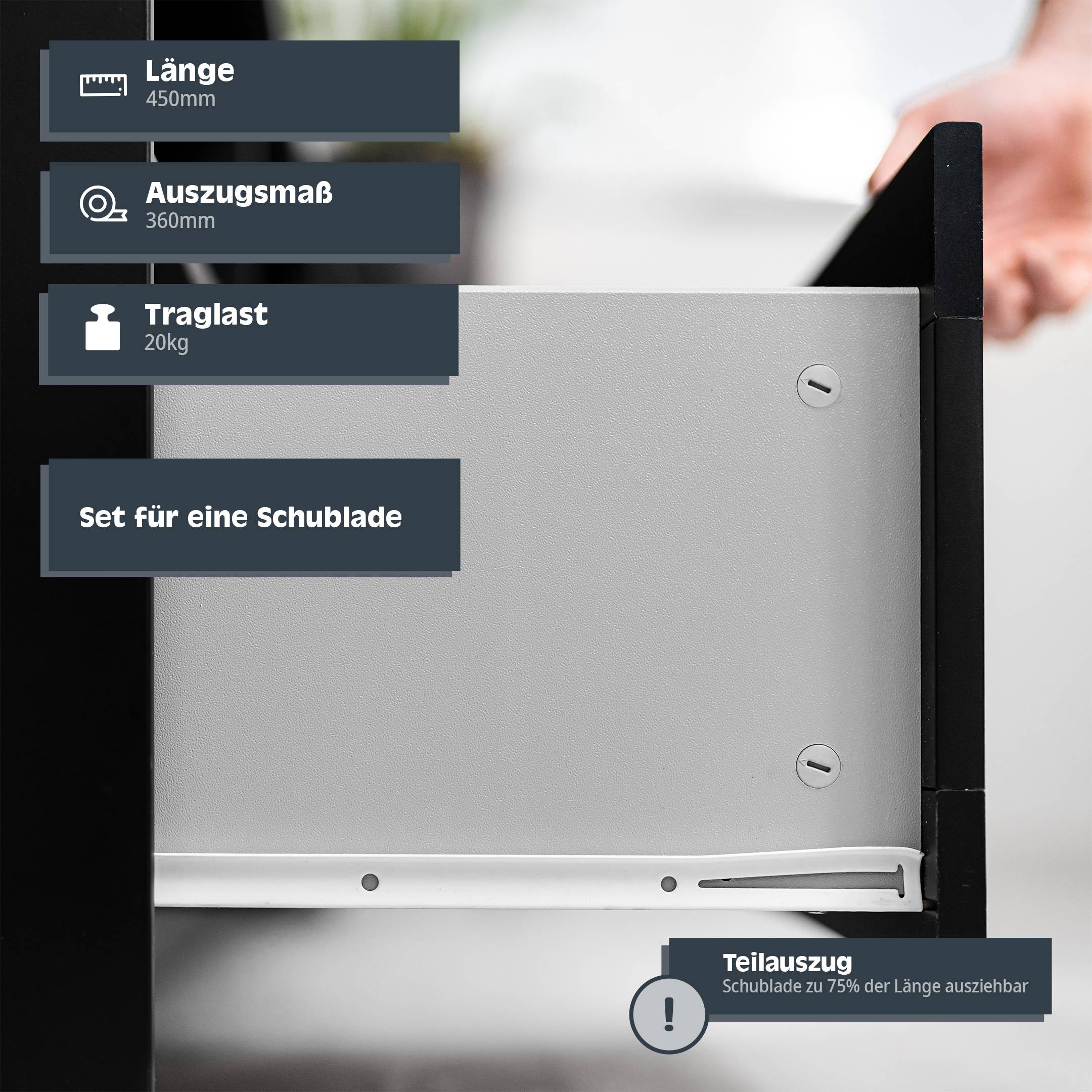 HELPMATE Rollschubführung, Teilauszug, 450 mm