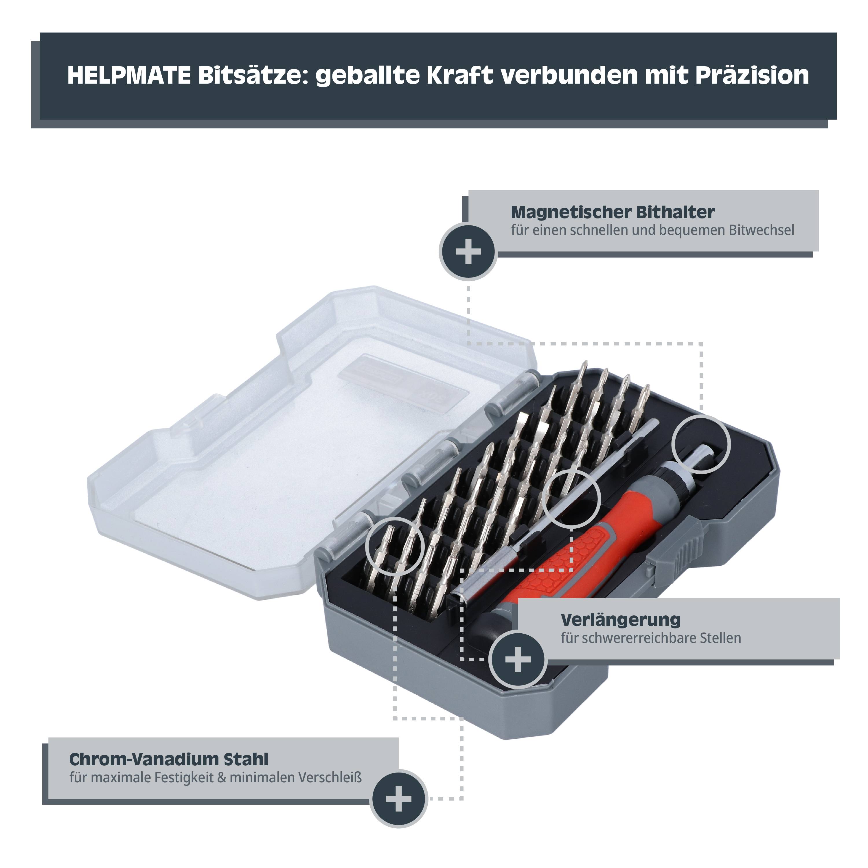 HELPMATE Präzisionsbitsatz m.Ratschengriff 30tlg.