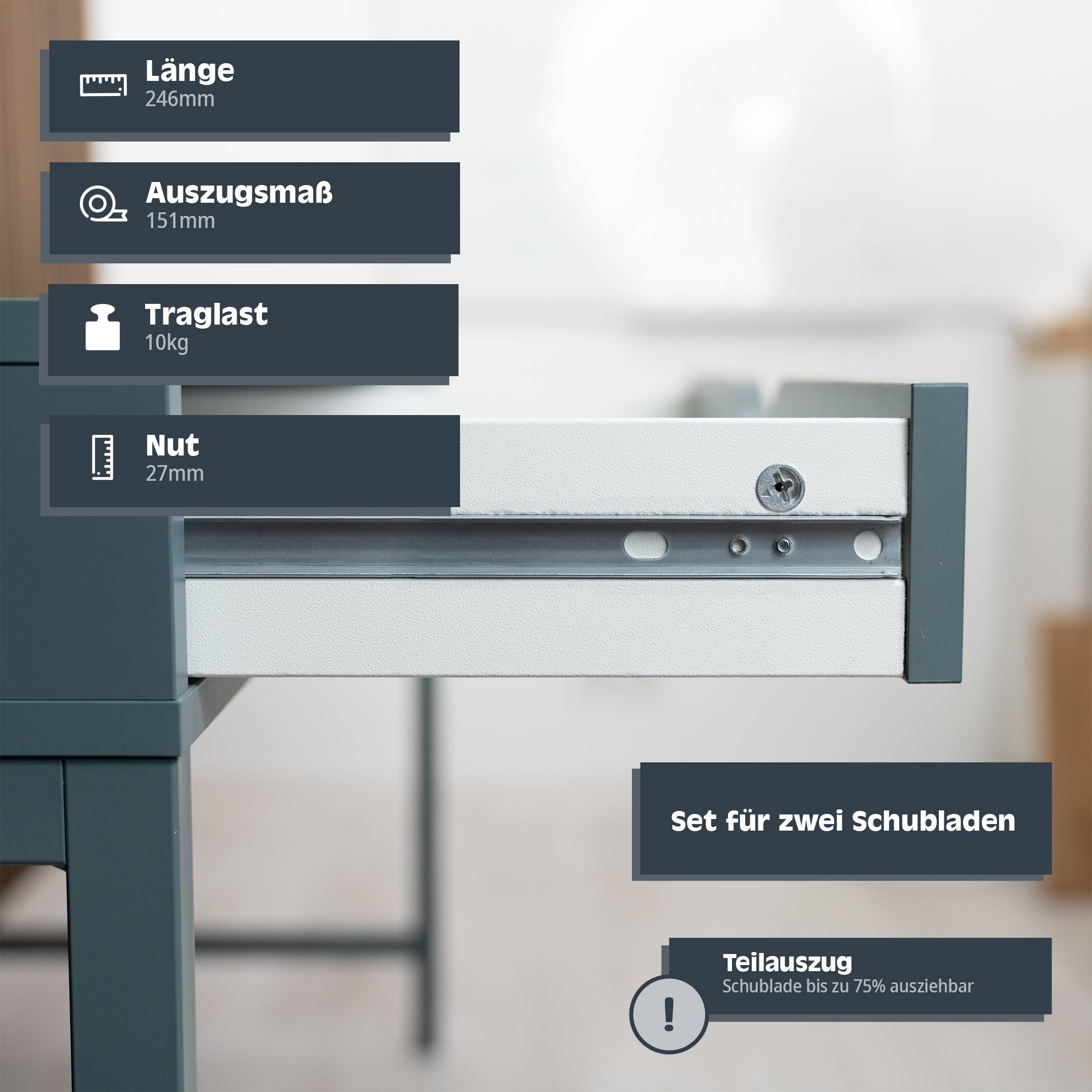 HELPMATE Kugelauszug, TA, L:246, Nut: 27 mm