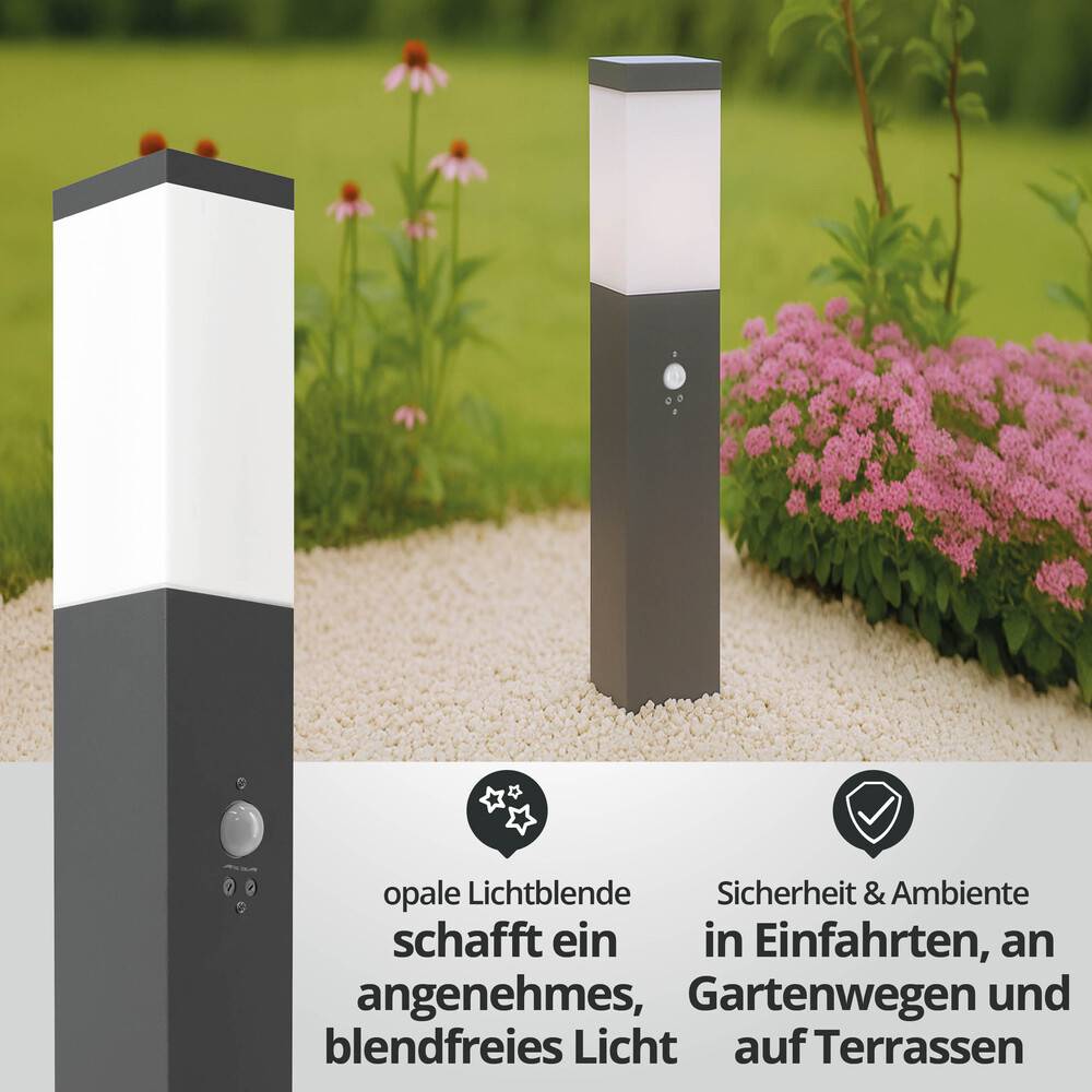 LED Universum - Sockelleuchte "FREDDY" anthrazit 50cm eckig mit Bewegungsmelder