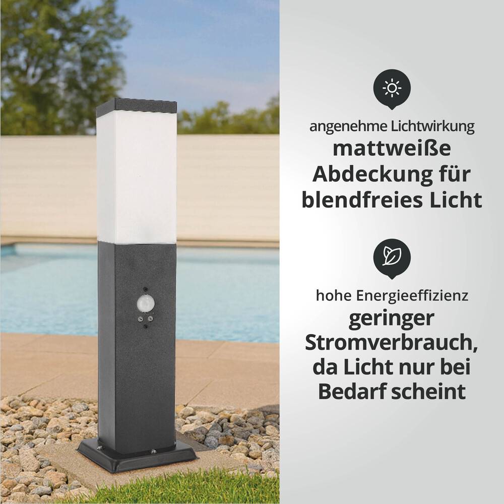 LED Universum - Sockelleuchte "FREDDY" anthrazit 50cm eckig mit Bewegungsmelder