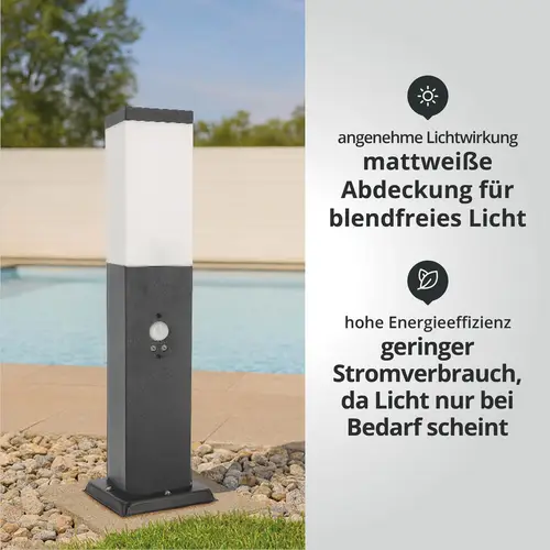 LED Universum - Sockelleuchte "FREDDY" anthrazit 50cm eckig mit Bewegungsmelder LED Universum - Sockelleuchte "FREDDY" anthrazit 50cm eckig mit Bewegungsmelder