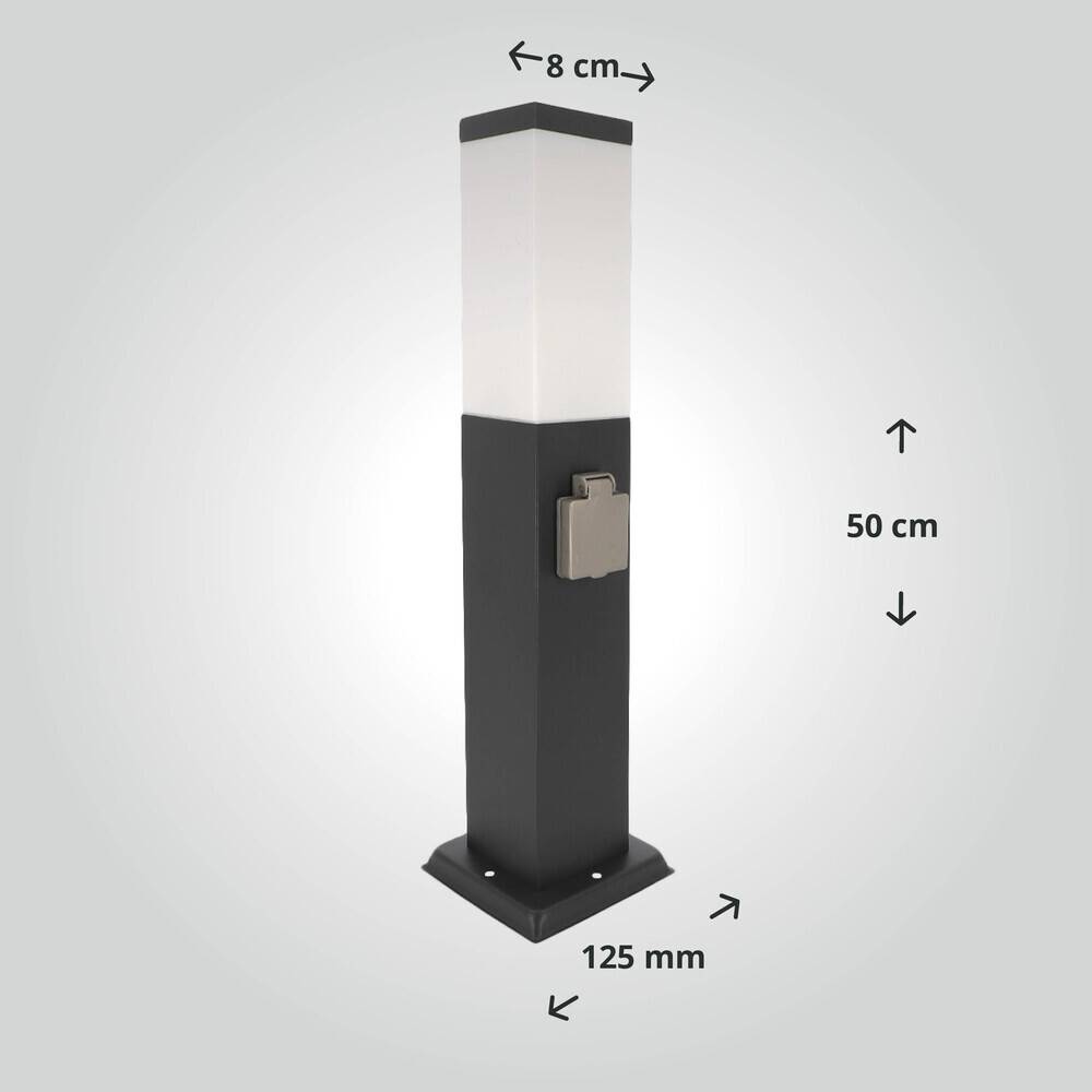 LED Universum - Sockelleuchte "FREDDY" anthrazit 50cm eckig mit 2 Steckdosen