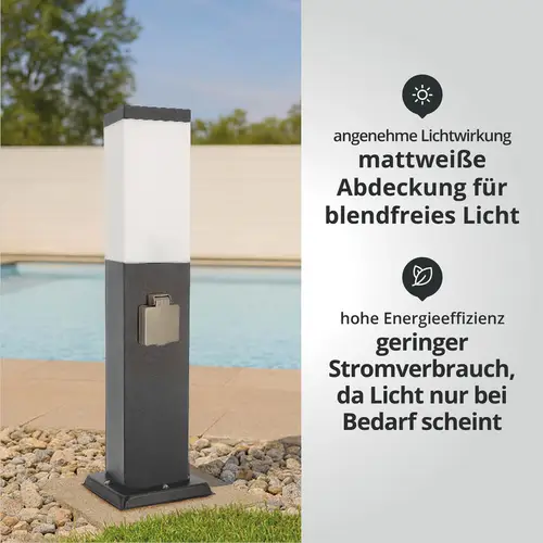 LED Universum - Sockelleuchte "FREDDY" anthrazit 50cm eckig mit 2 Steckdosen LED Universum - Sockelleuchte "FREDDY" anthrazit 50cm eckig mit 2 Steckdosen